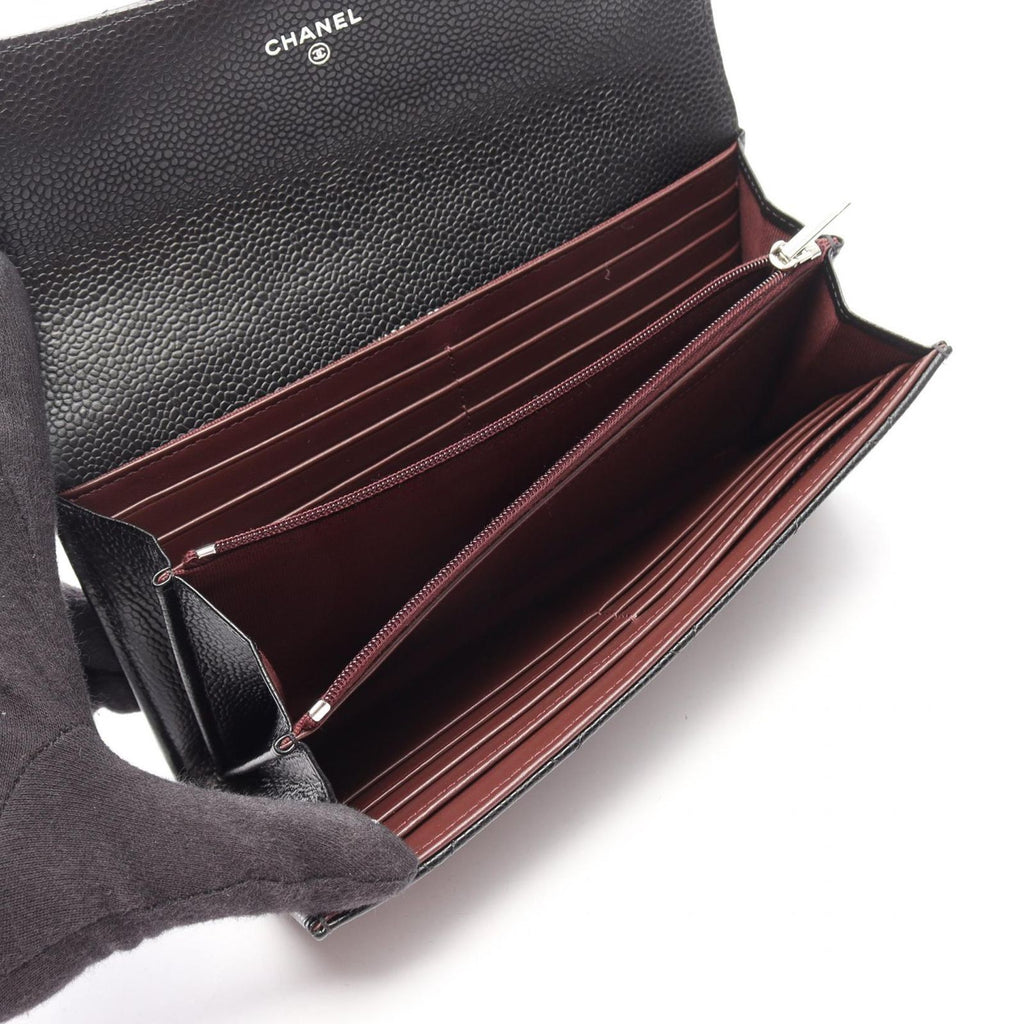 Chanel Bifold Wallet Classic Long Flap Quilted Black Caviar Leather — view 3