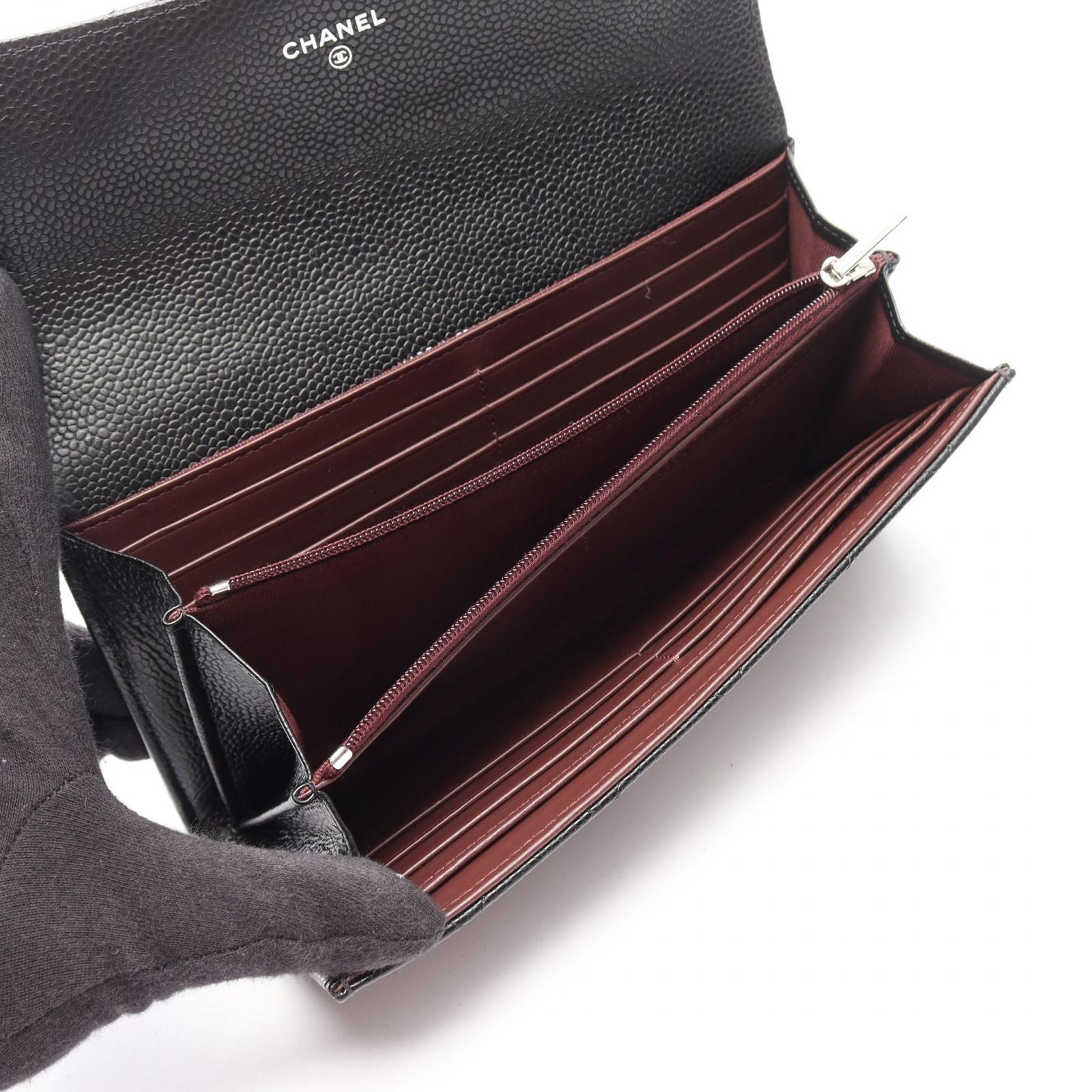 Chanel Bifold Wallet Classic Long Flap Quilted Black Caviar Leather — view 3