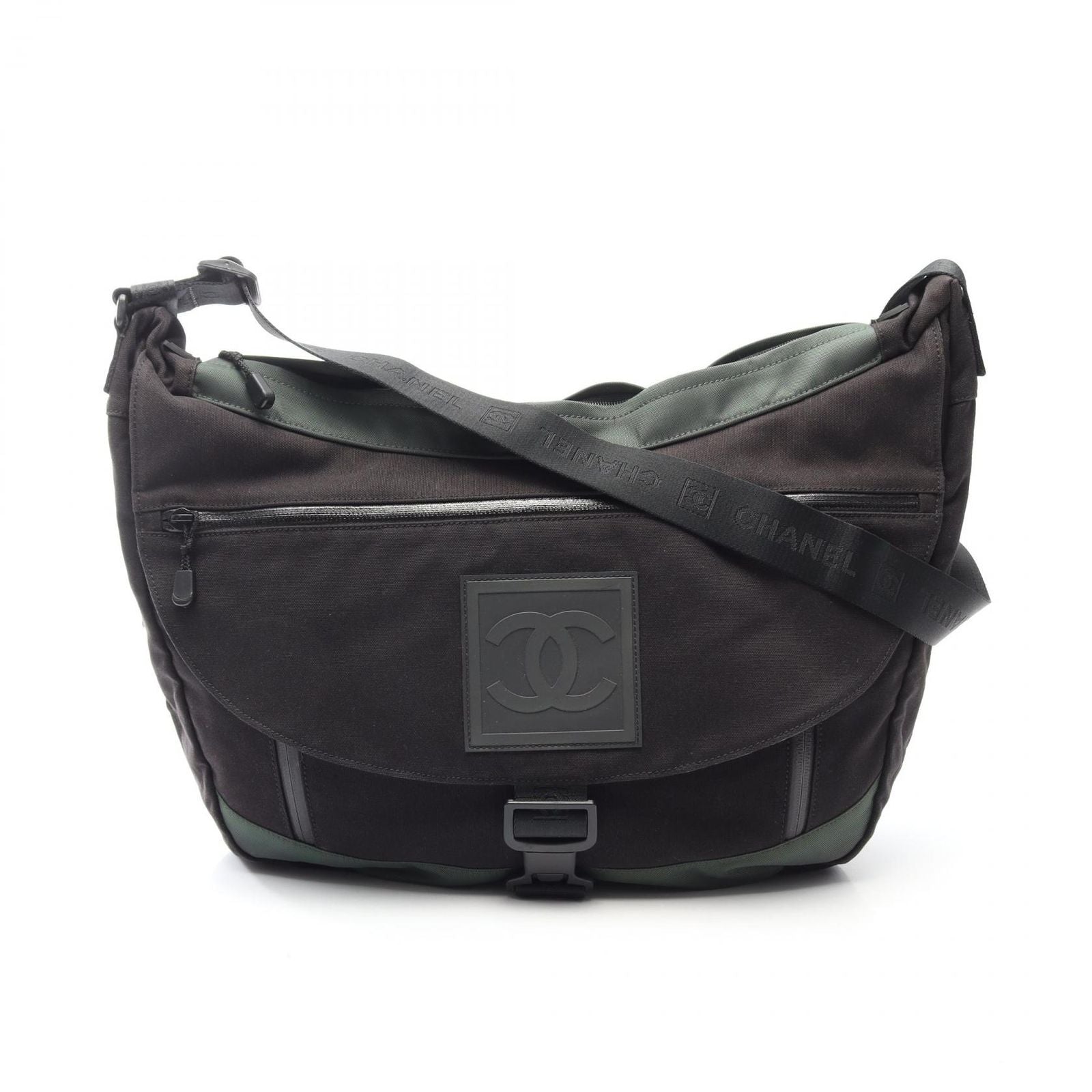Chanel Shoulder Bag Sports Line CC Logo Black Green Canvas