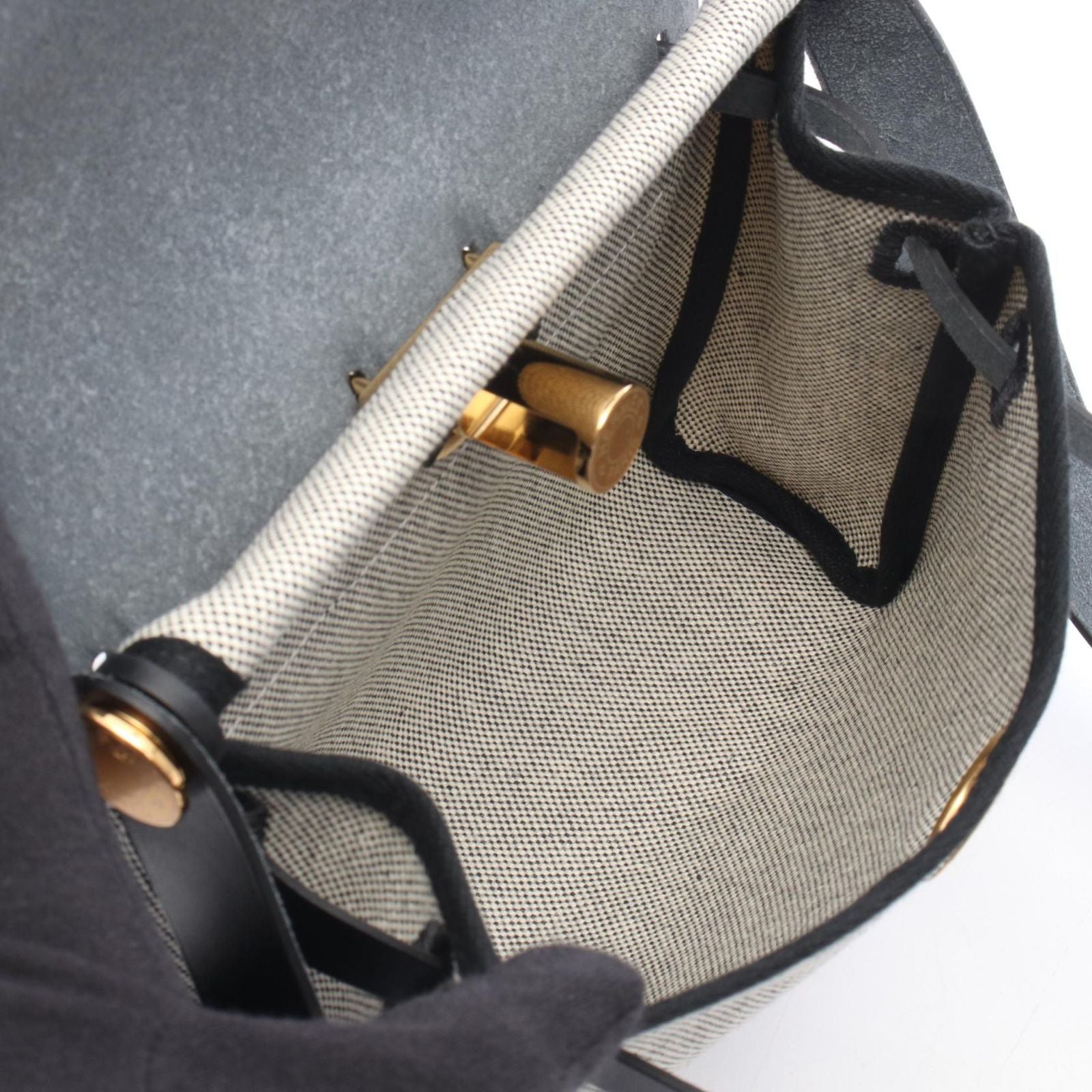 Hermes Shoulder Bag Herbag Zip Mini Ecru Black Canvas Leather — view 3
