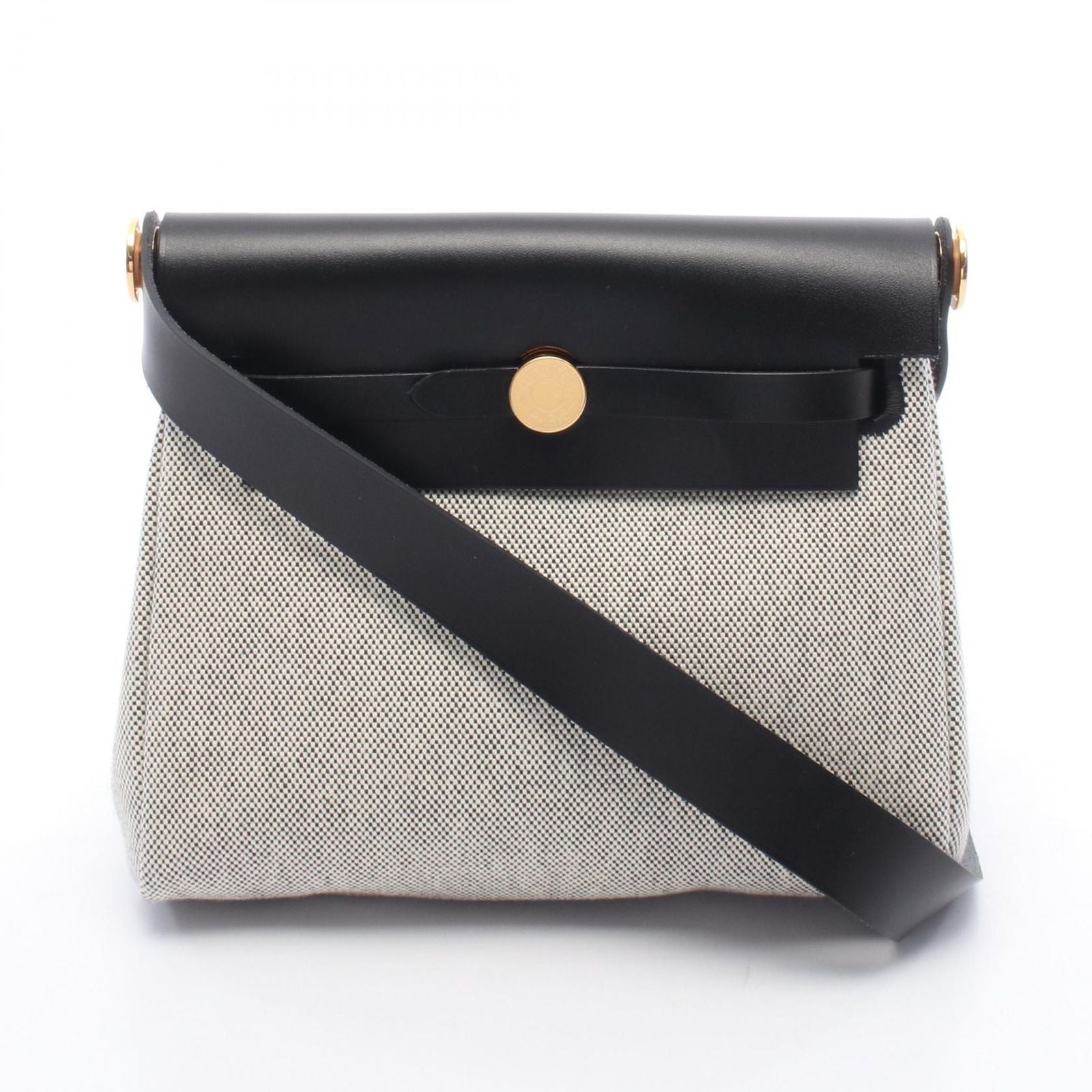 Hermes Shoulder Bag Herbag Zip Mini Ecru Black Canvas Leather