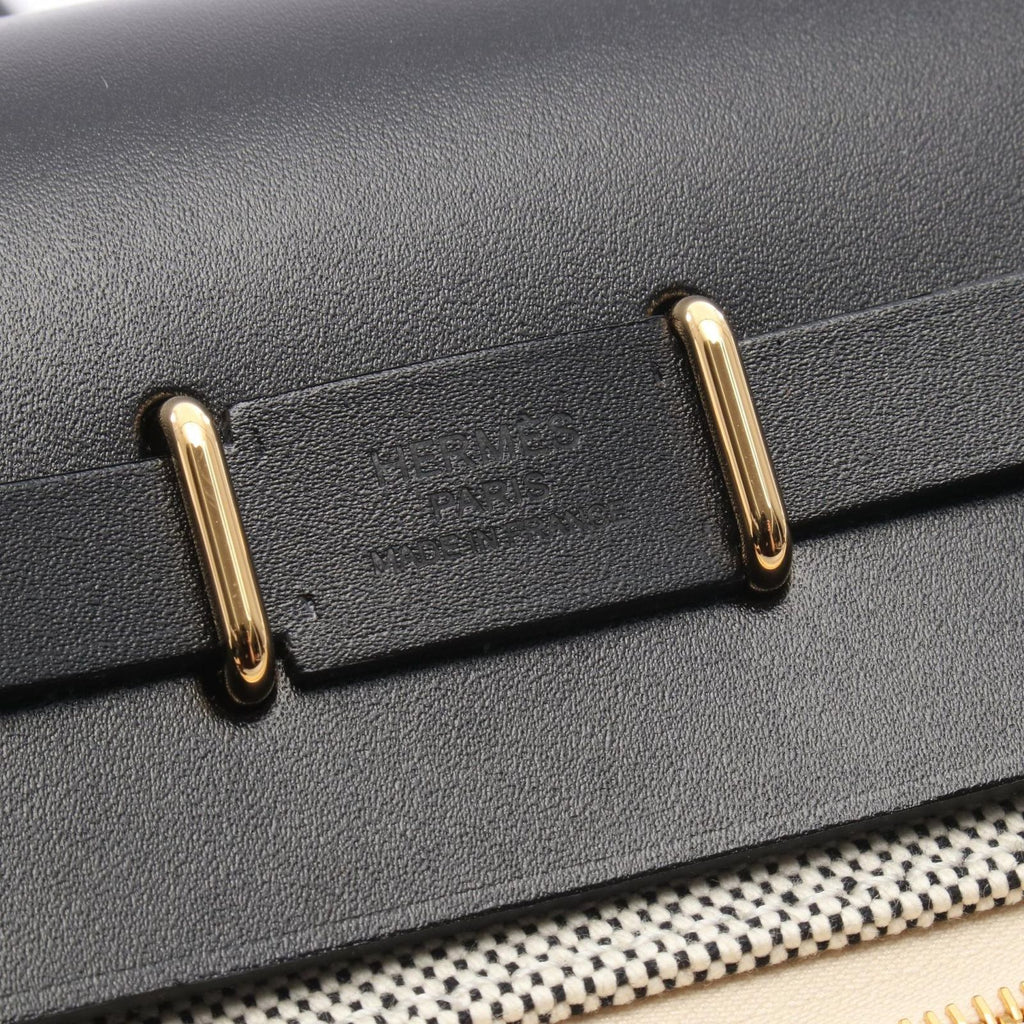 Hermes Shoulder Bag Herbag Zip Mini Ecru Black Canvas Leather — view 4