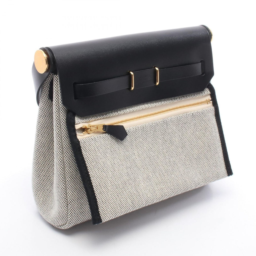Hermes Shoulder Bag Herbag Zip Mini Ecru Black Canvas Leather — view 2