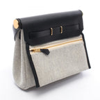 Hermes Shoulder Bag Herbag Zip Mini Ecru Black Canvas Leather — view 2