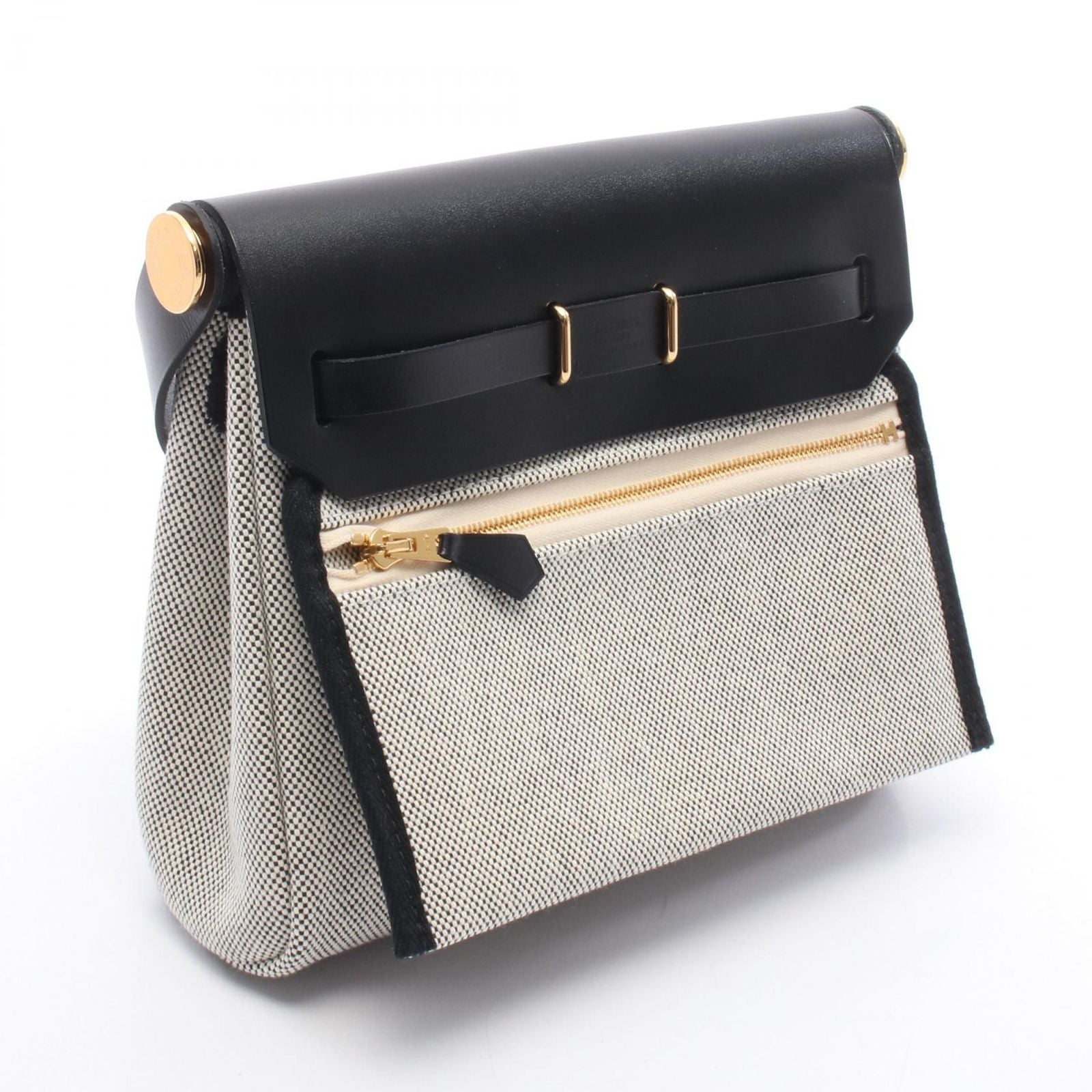 Hermes Shoulder Bag Herbag Zip Mini Ecru Black Canvas Leather — view 2