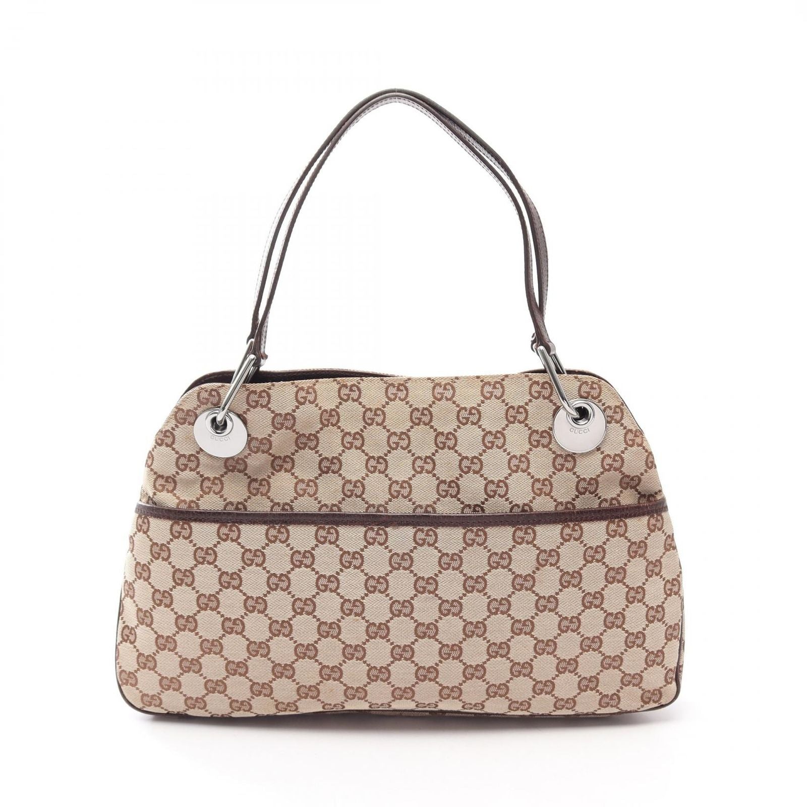 Gucci Shoulder Bag GG Canvas Beige Dark Brown Eclipse
