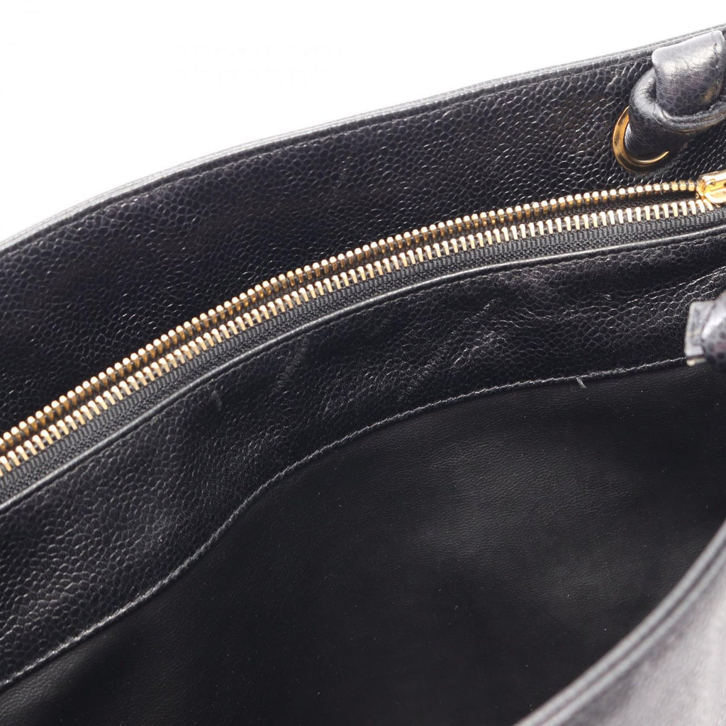 Chanel Tote CC Logo Black Caviar Leather CC Shoulder — view 9