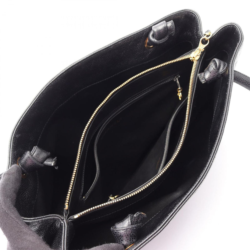 Chanel Tote CC Logo Black Caviar Leather CC Shoulder — view 3