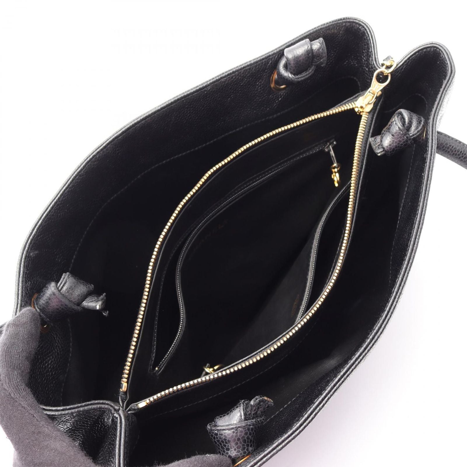 Chanel Tote CC Logo Black Caviar Leather CC Shoulder — view 3