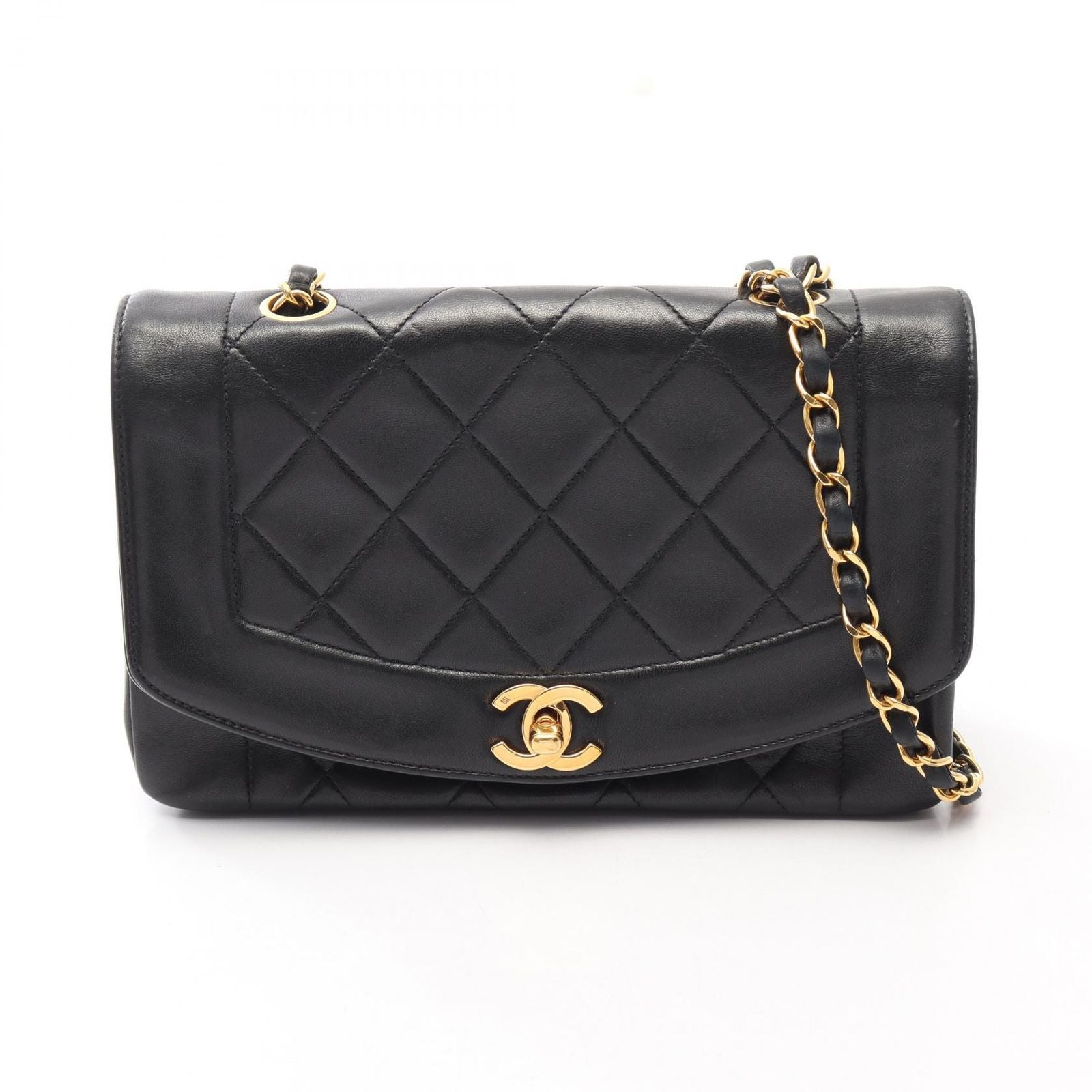 Chanel Shoulder Bag Quilted Diana Flap Black Lambskin Chain