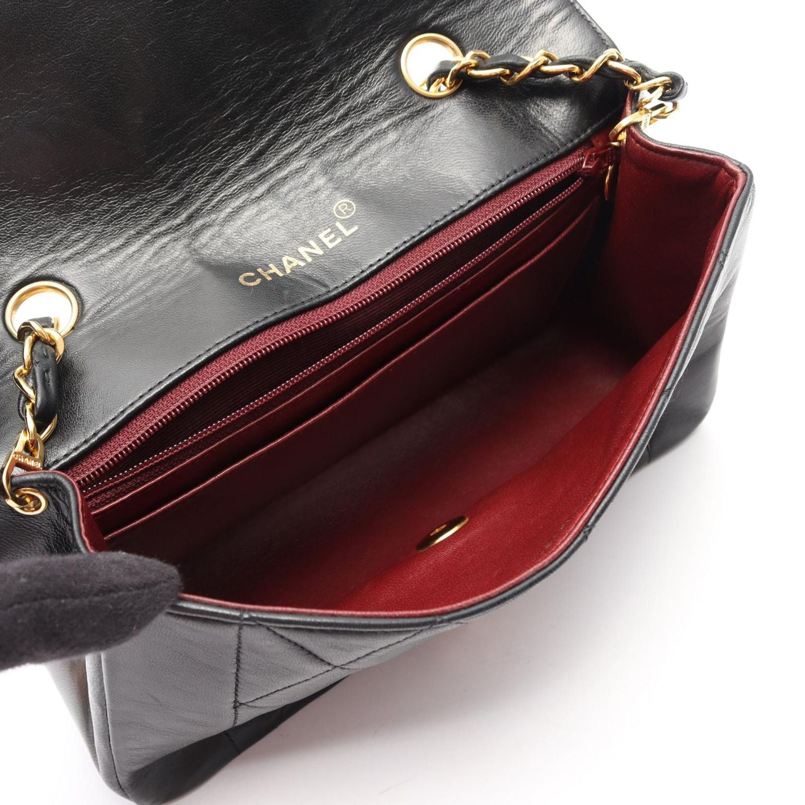 Chanel Shoulder Bag Quilted Diana Flap Black Lambskin Chain — view 3