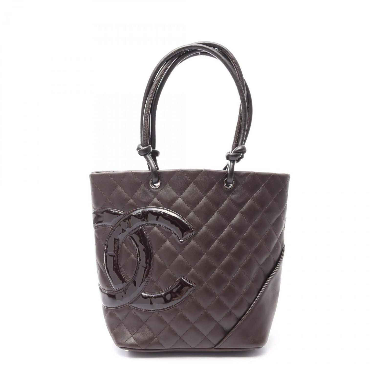 Chanel Tote Cambon Line Dark Brown Leather Patent