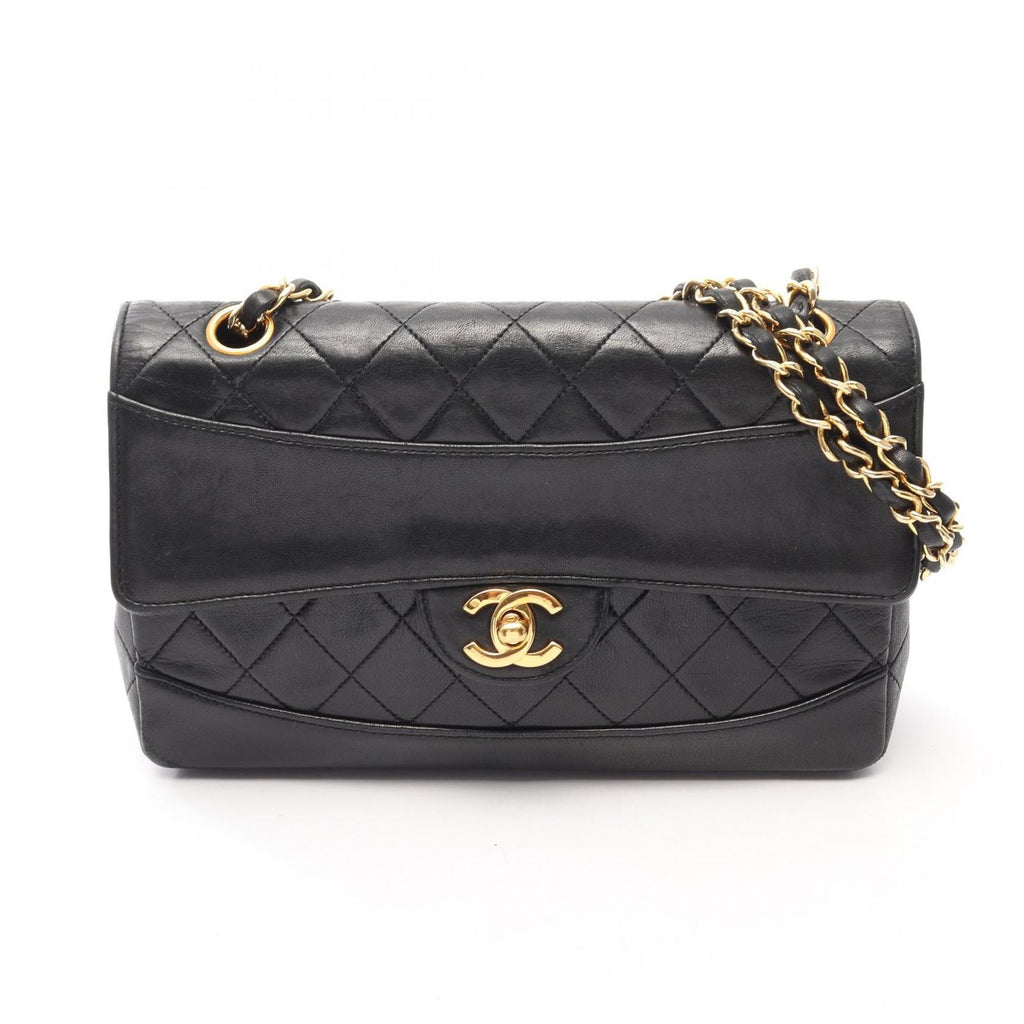Chanel Shoulder Bag Quilted Single Flap Black Lambskin Chain