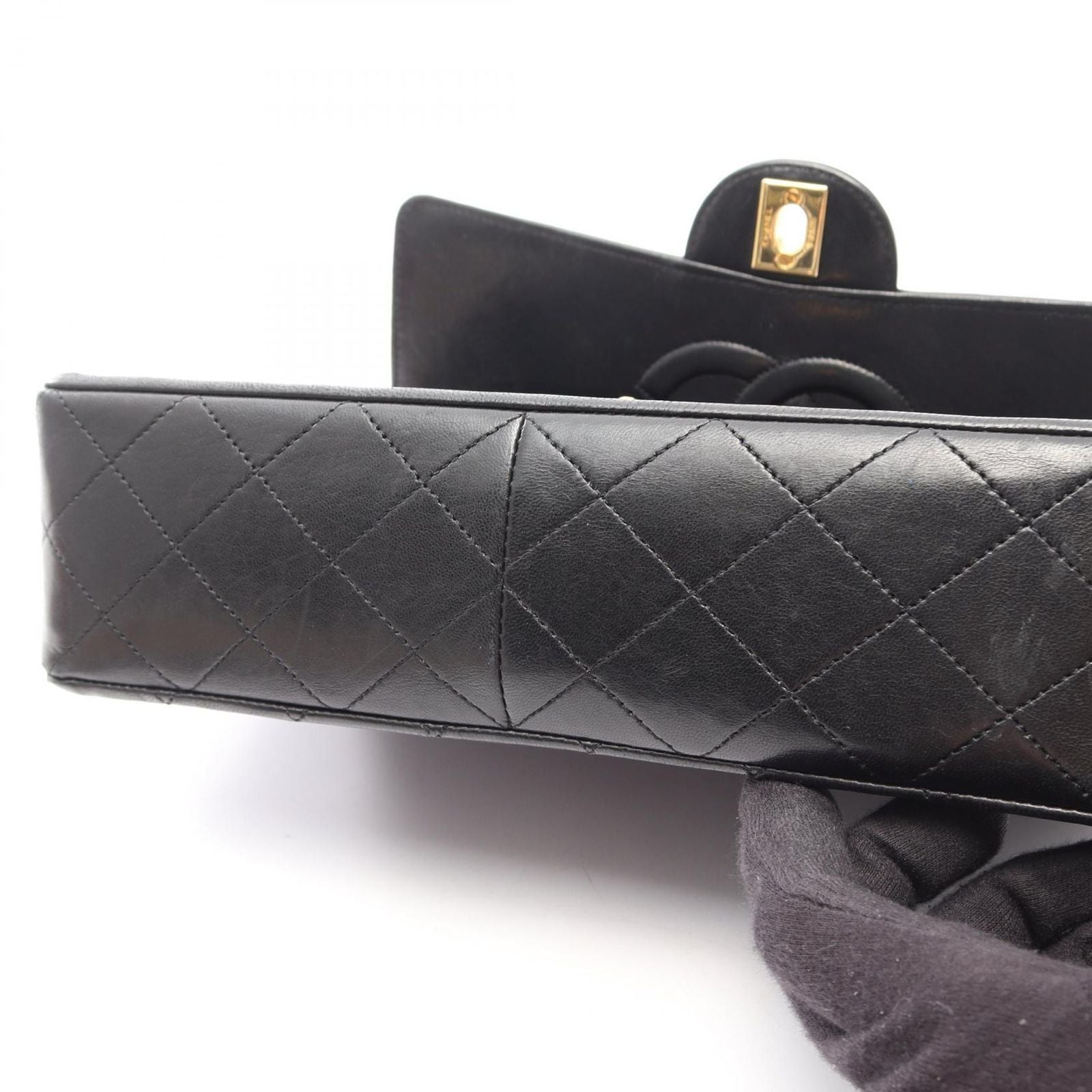 Chanel Shoulder Bag Quilted Single Flap Black Lambskin Chain — view 9
