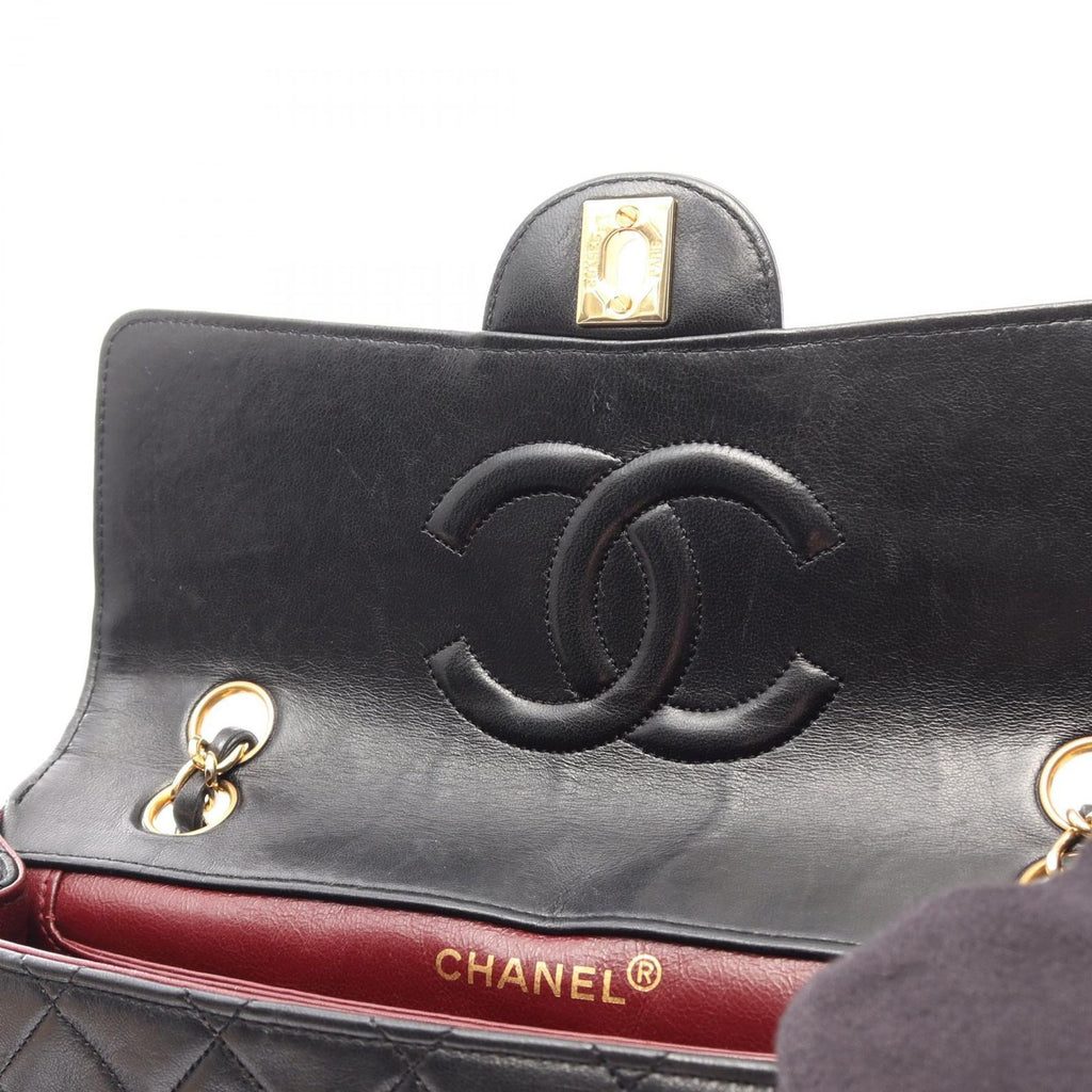 Chanel Shoulder Bag Quilted Single Flap Black Lambskin Chain — view 8