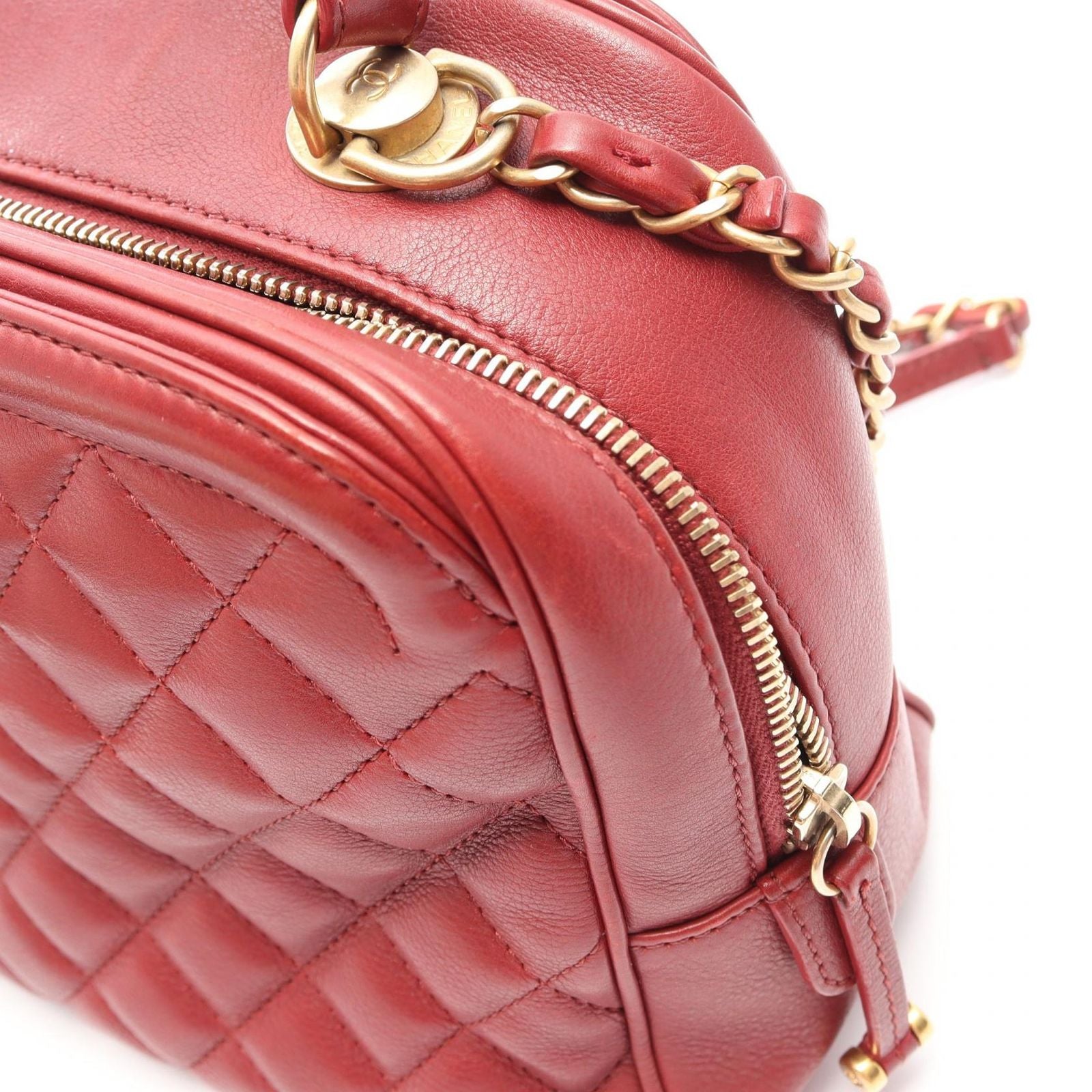 Chanel Shoulder Bag Quilted Top Handle 2-Way Red Leather Chain — view 7