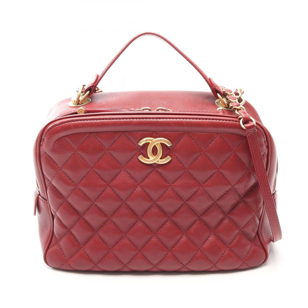 Chanel Shoulder Bag Quilted Top Handle 2-Way Red Leather Chain