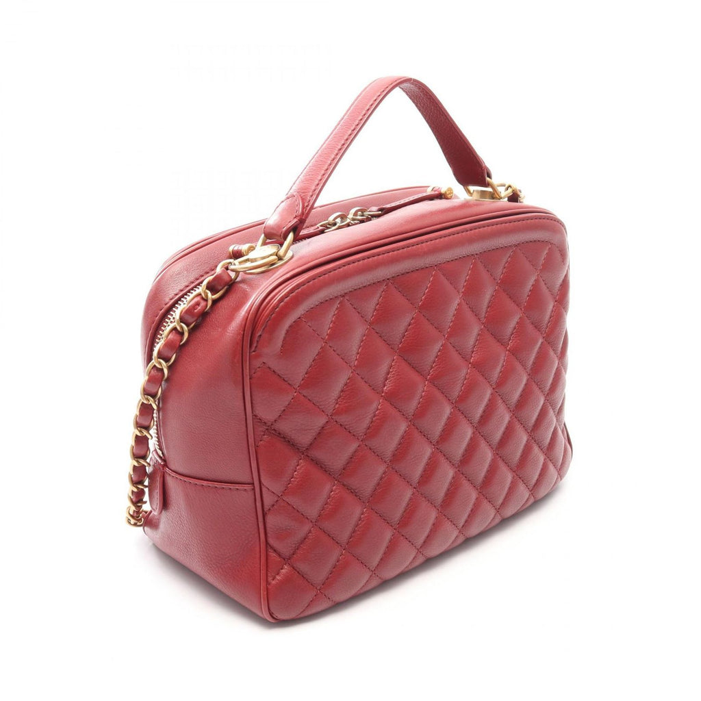 Chanel Shoulder Bag Quilted Top Handle 2-Way Red Leather Chain — view 2