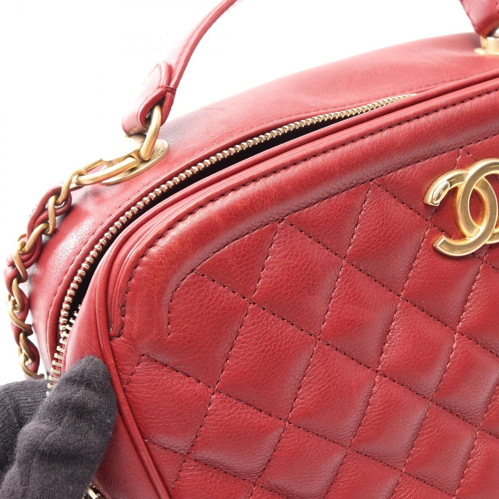 Chanel Shoulder Bag Quilted Top Handle 2-Way Red Leather Chain — view 8
