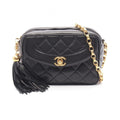 Chanel Shoulder Bag Quilted Diana Flap Fringe Black Lambskin Sringe Small Chain