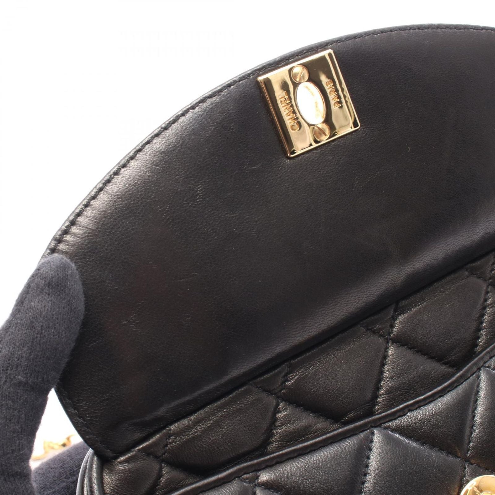 Chanel Shoulder Bag Quilted Diana Flap Fringe Black Lambskin Sringe Small Chain — view 8