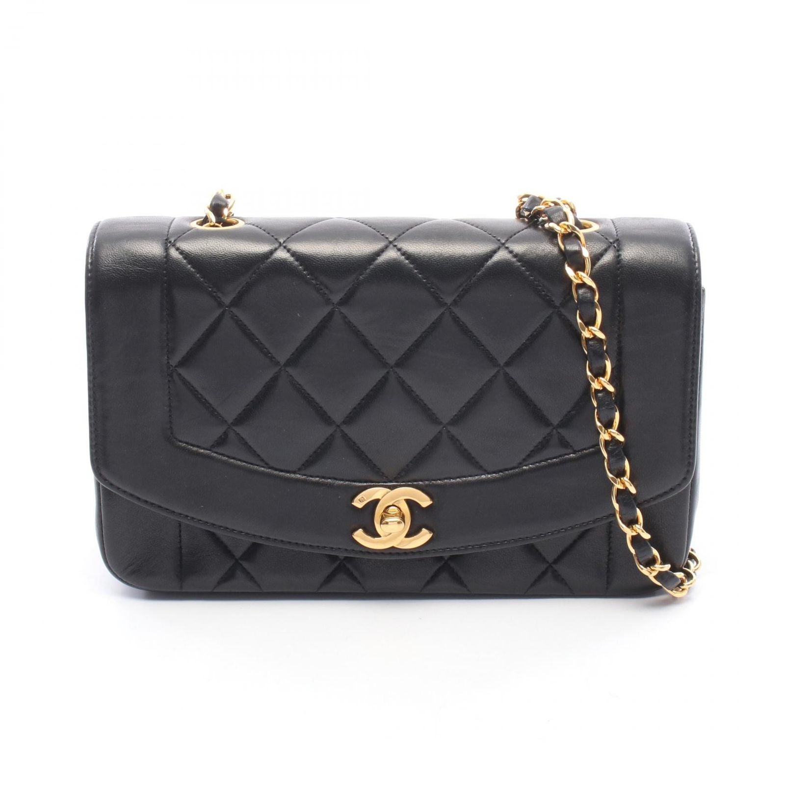 Chanel Shoulder Bag Quilted Diana Flap Black Lambskin Chain