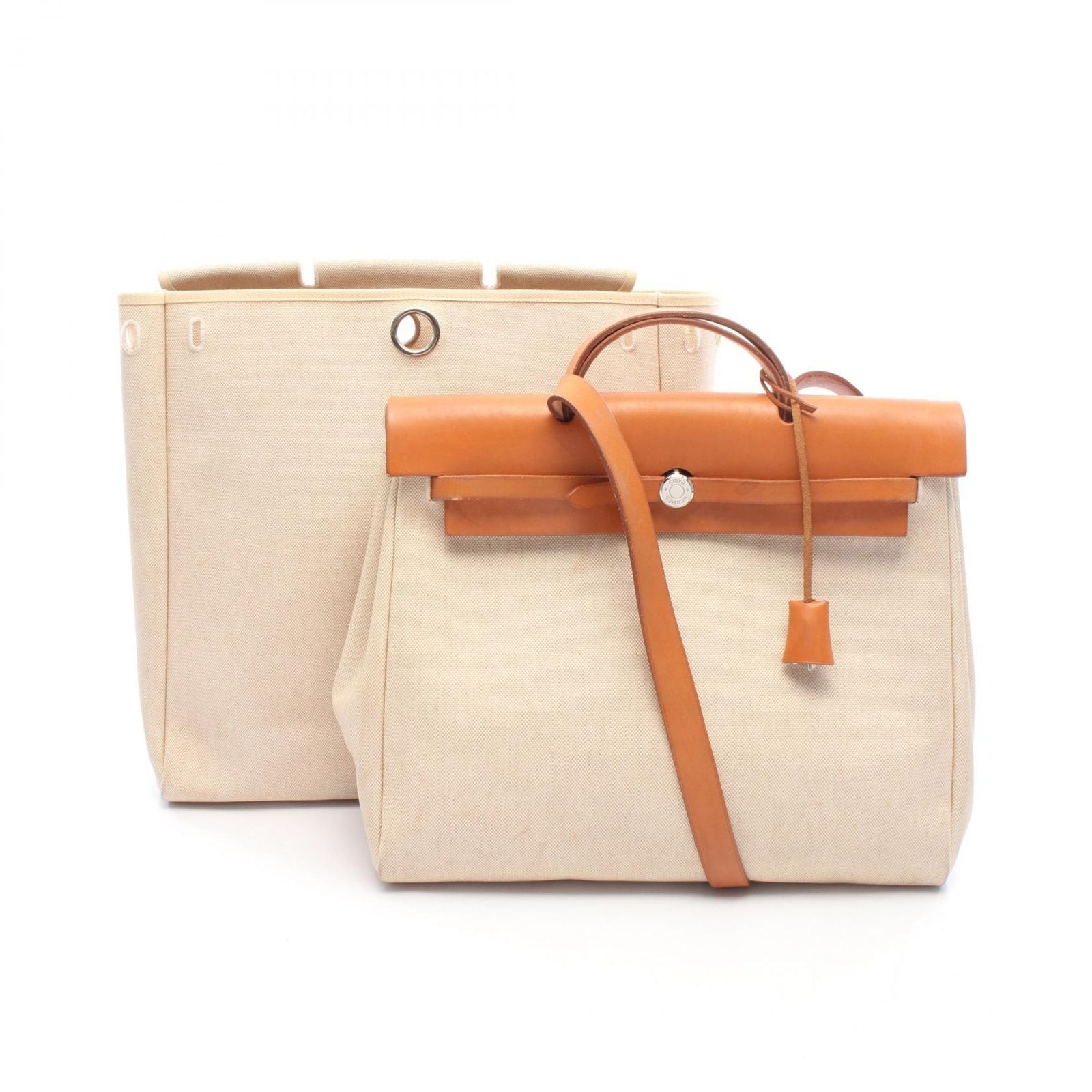 Hermes Handbag Herbag MM Ecru Natural Canvas Leather