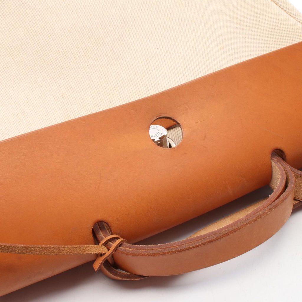 Hermes Handbag Herbag MM Ecru Natural Canvas Leather — view 9