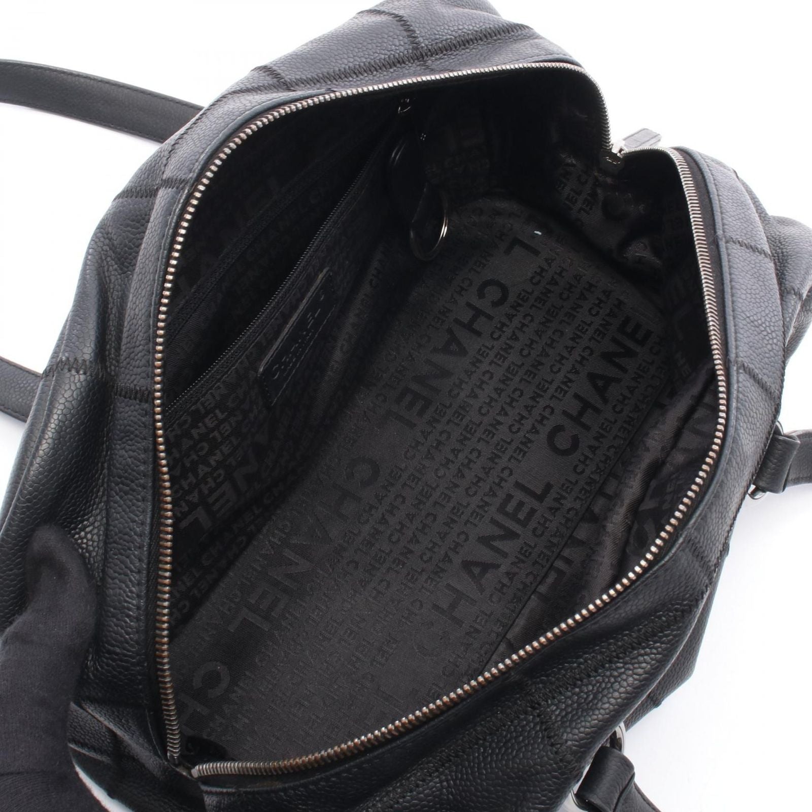 Chanel Boston Bag Choco Bar Black Caviar Leather — view 3