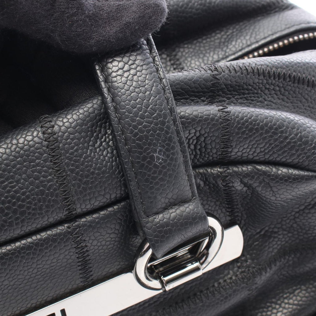 Chanel Boston Bag Choco Bar Black Caviar Leather — view 7