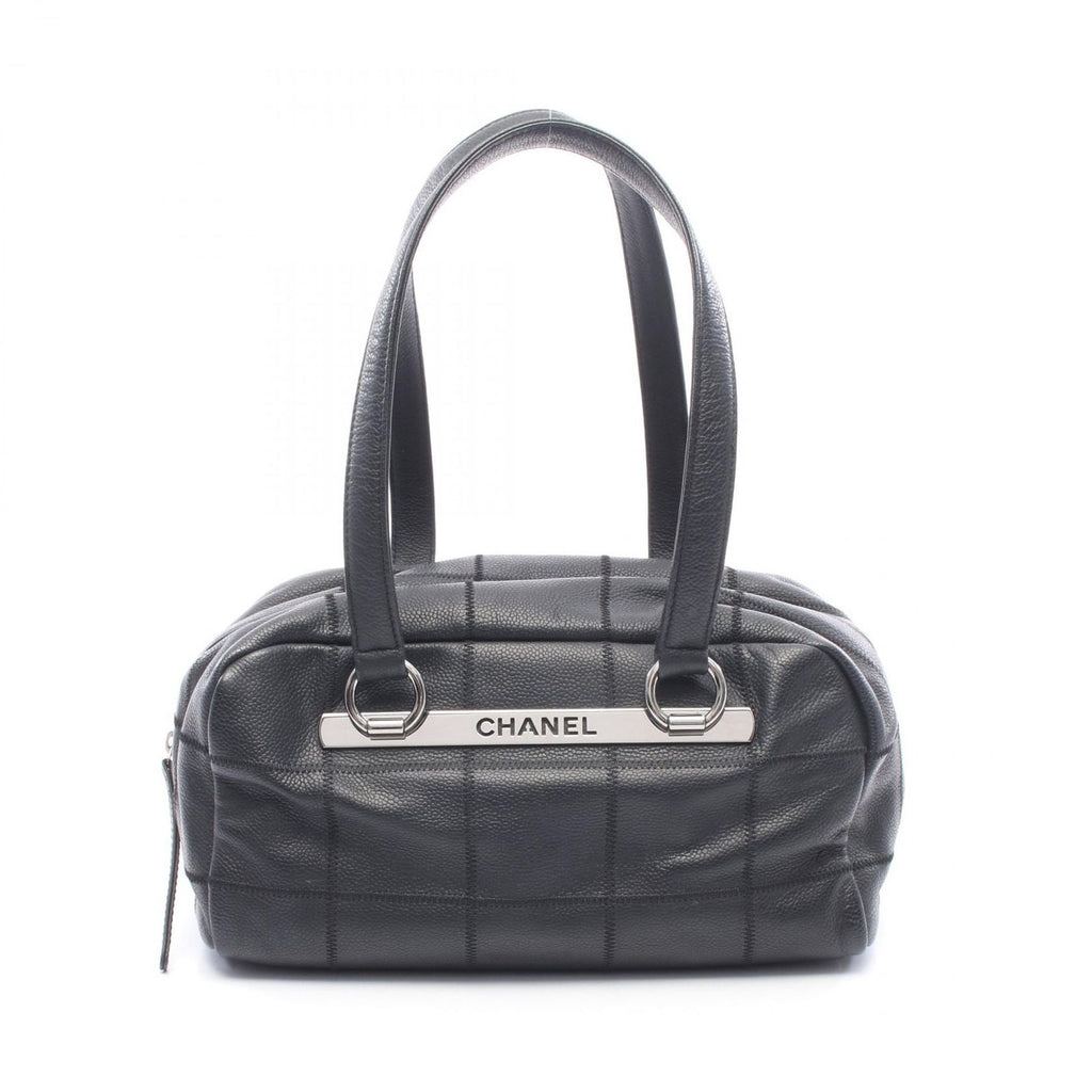 Chanel Boston Bag Choco Bar Black Caviar Leather