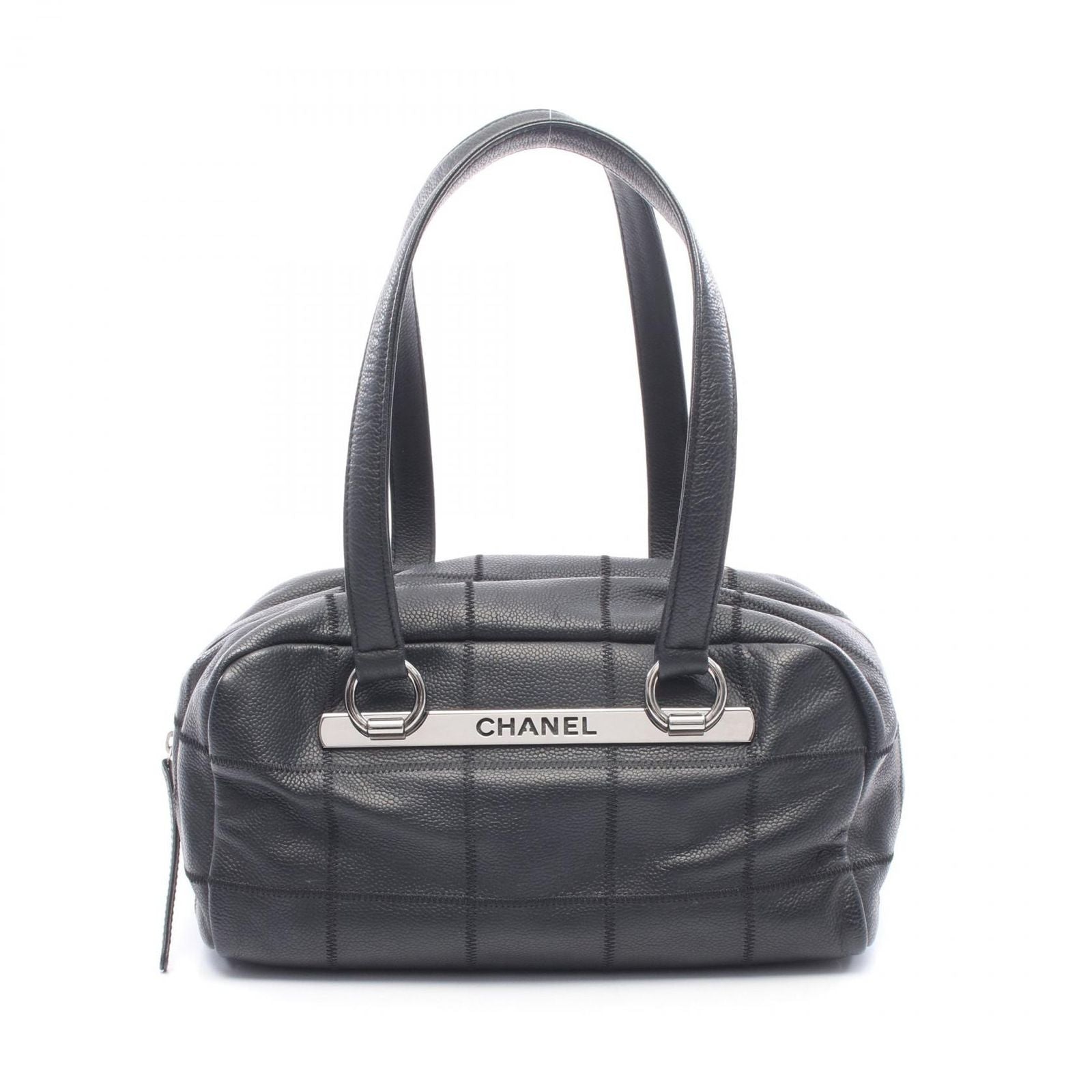 Chanel Boston Bag Choco Bar Black Caviar Leather