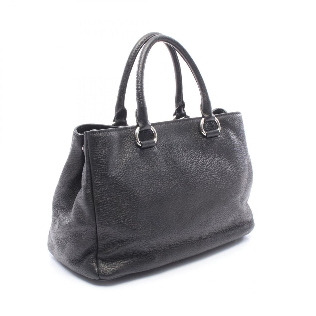 Prada Handbag Triangle Plate 2-Way Black Leather Logo Tote — view 2