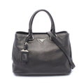 Prada Handbag Triangle Plate 2-Way Black Leather Logo Tote