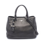 Prada Handbag Triangle Plate 2-Way Black Leather Logo Tote