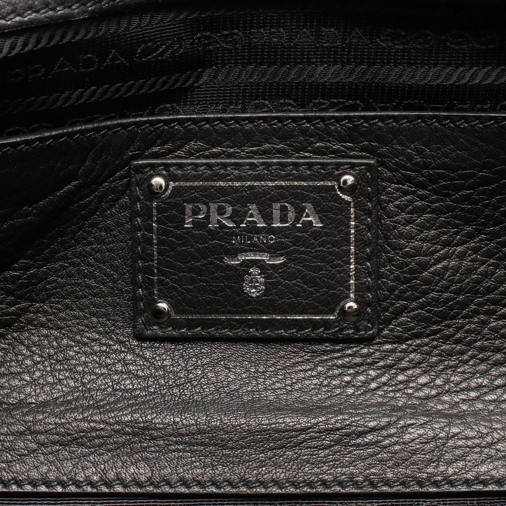 Prada Handbag Triangle Plate 2-Way Black Leather Logo Tote — view 4