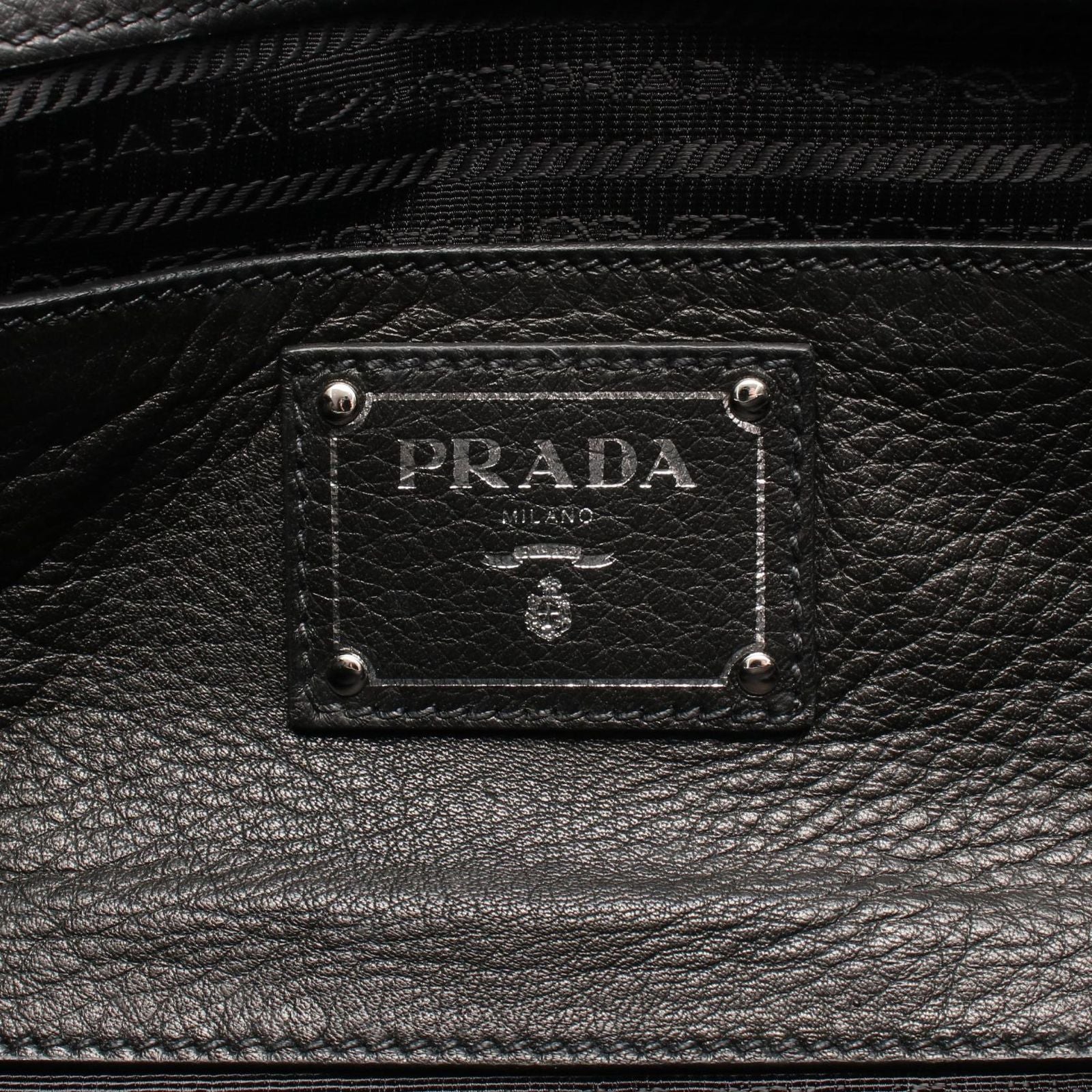 Prada Handbag Triangle Plate 2-Way Black Leather Logo Tote — view 4