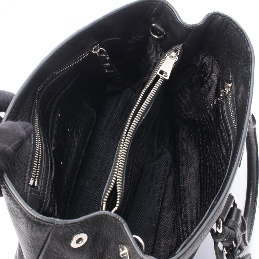 Prada Handbag Triangle Plate 2-Way Black Leather Logo Tote — view 3