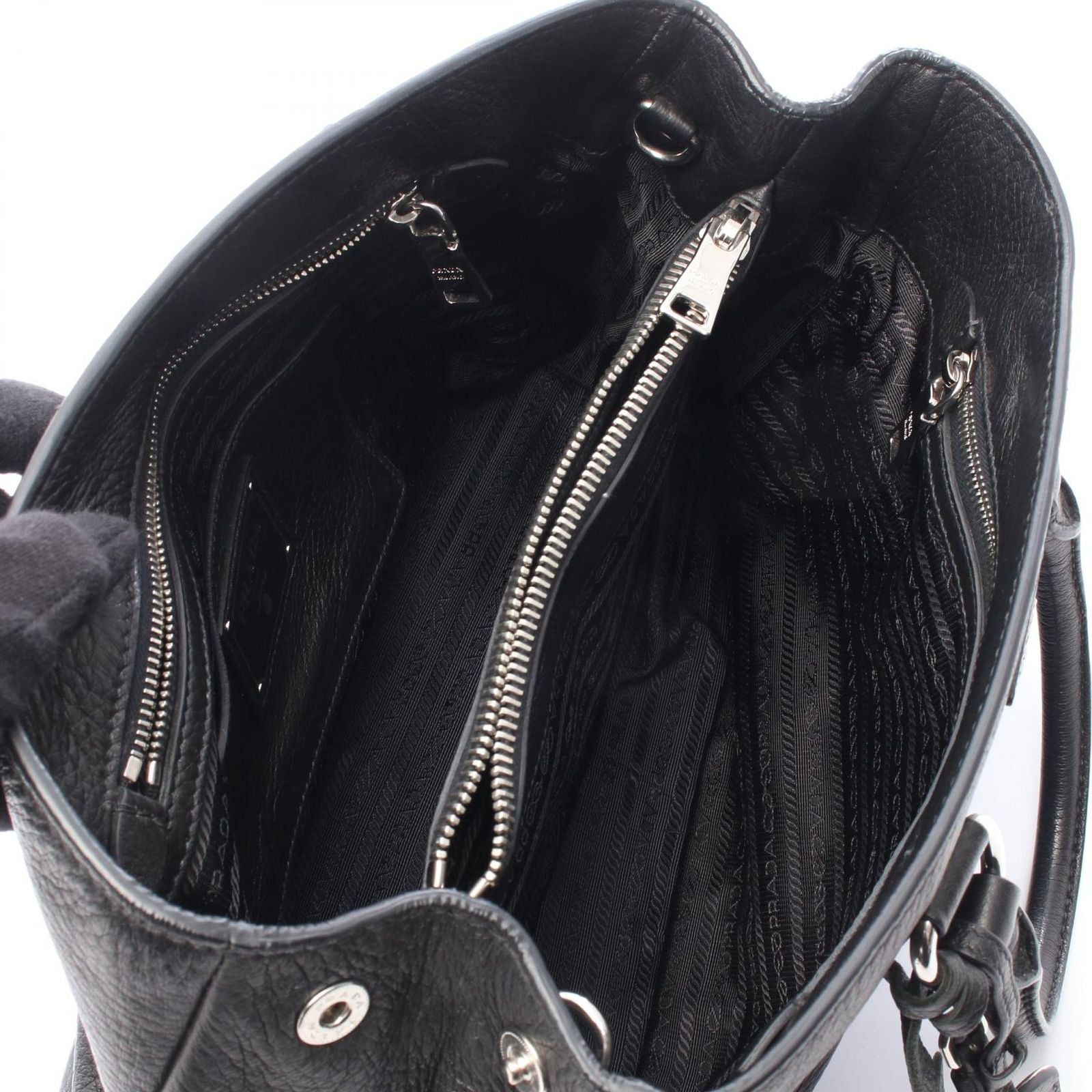 Prada Handbag Triangle Plate 2-Way Black Leather Logo Tote — view 3