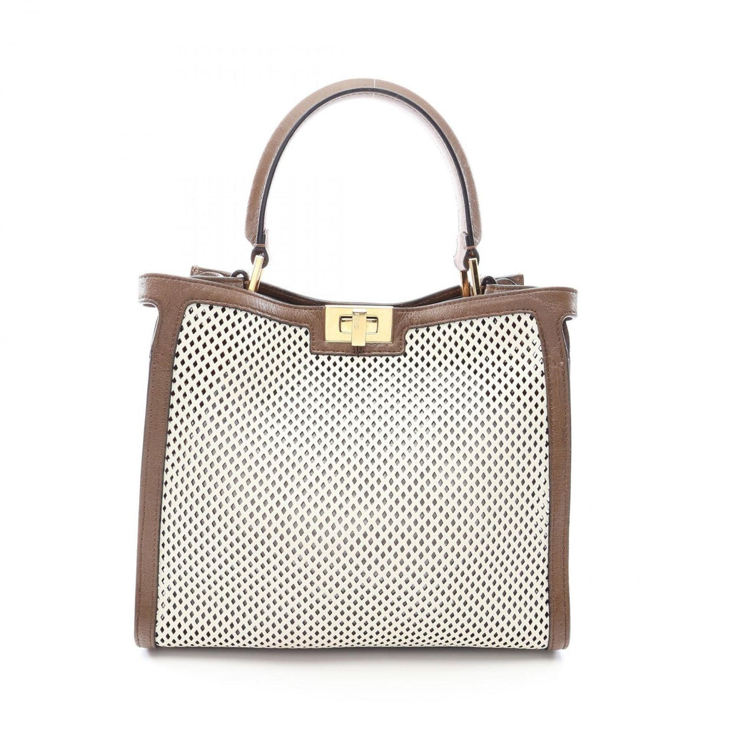 Fendi Handbag Peekaboo X-lite Perforated White Brown Leather