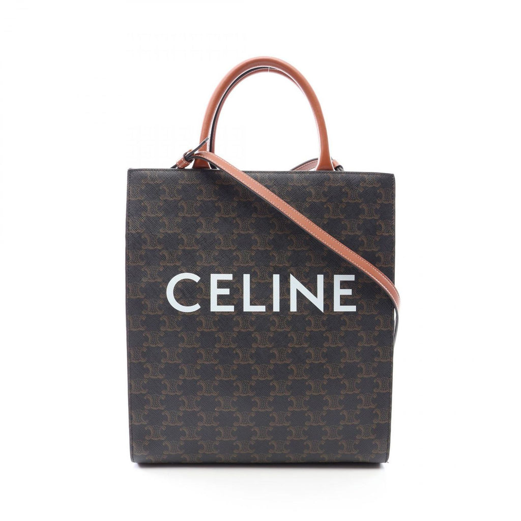 Celine Tote Small Vertical Cover Triomphe 2-Way Black Brown Canvas Leather