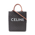 Celine Tote Small Vertical Cover Triomphe 2-Way Black Brown Canvas Leather