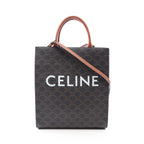 Celine Tote Small Vertical Cover Triomphe 2-Way Black Brown Canvas Leather