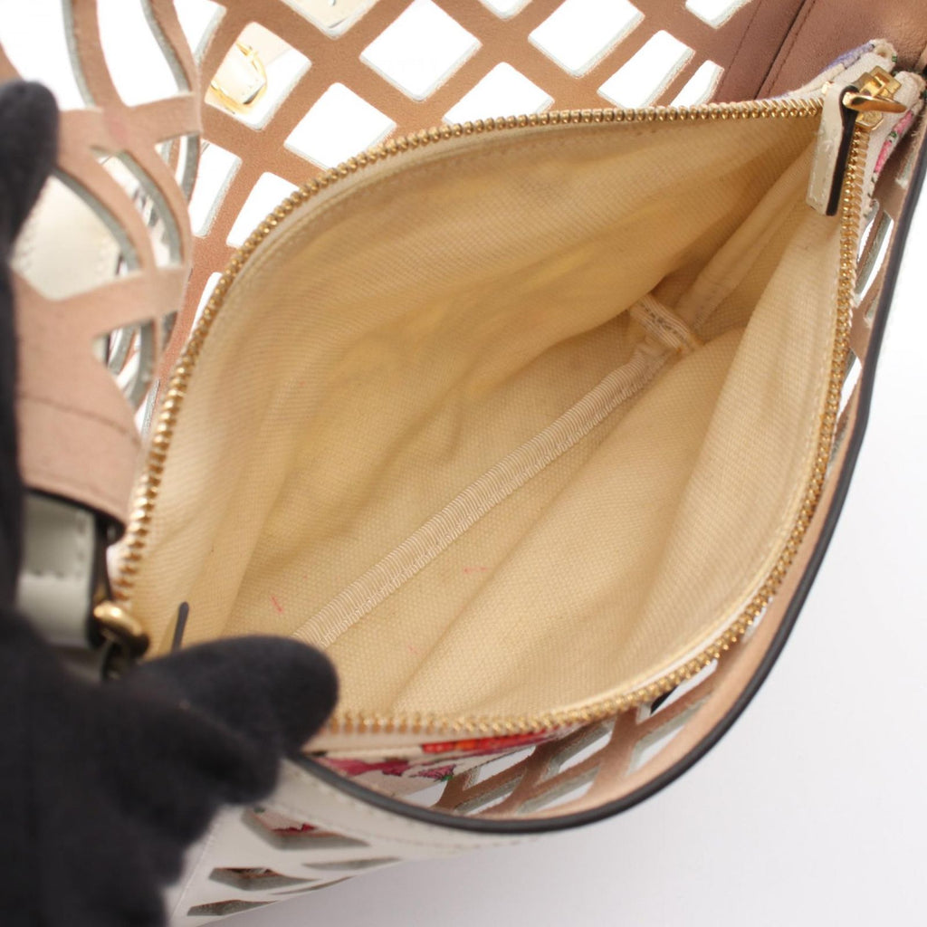 Gucci Shoulder Bag Cutout Floral Canvas Off White Leather — view 3