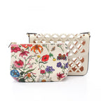 Gucci Shoulder Bag Cutout Floral Canvas Off White Leather — view 5