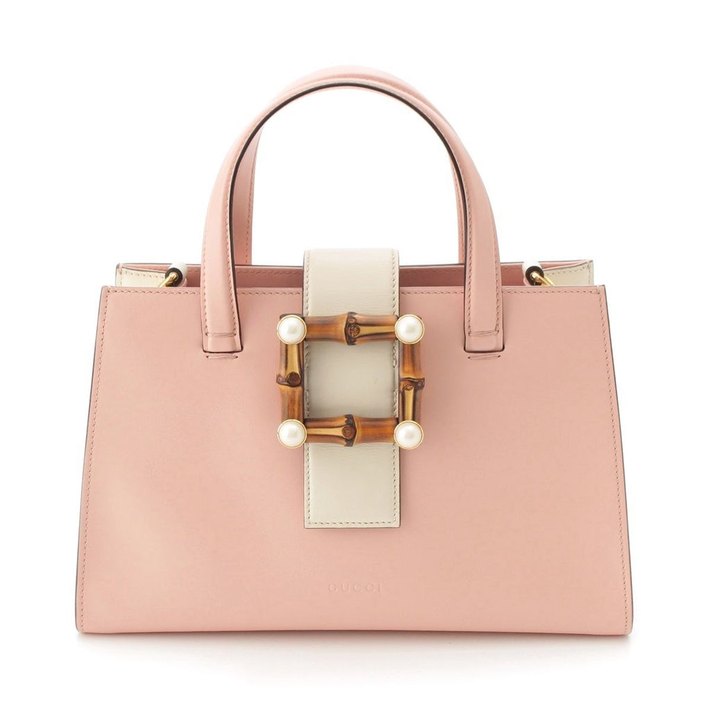 Gucci Bambu Leather Pearl 2-Way Handbag Pink