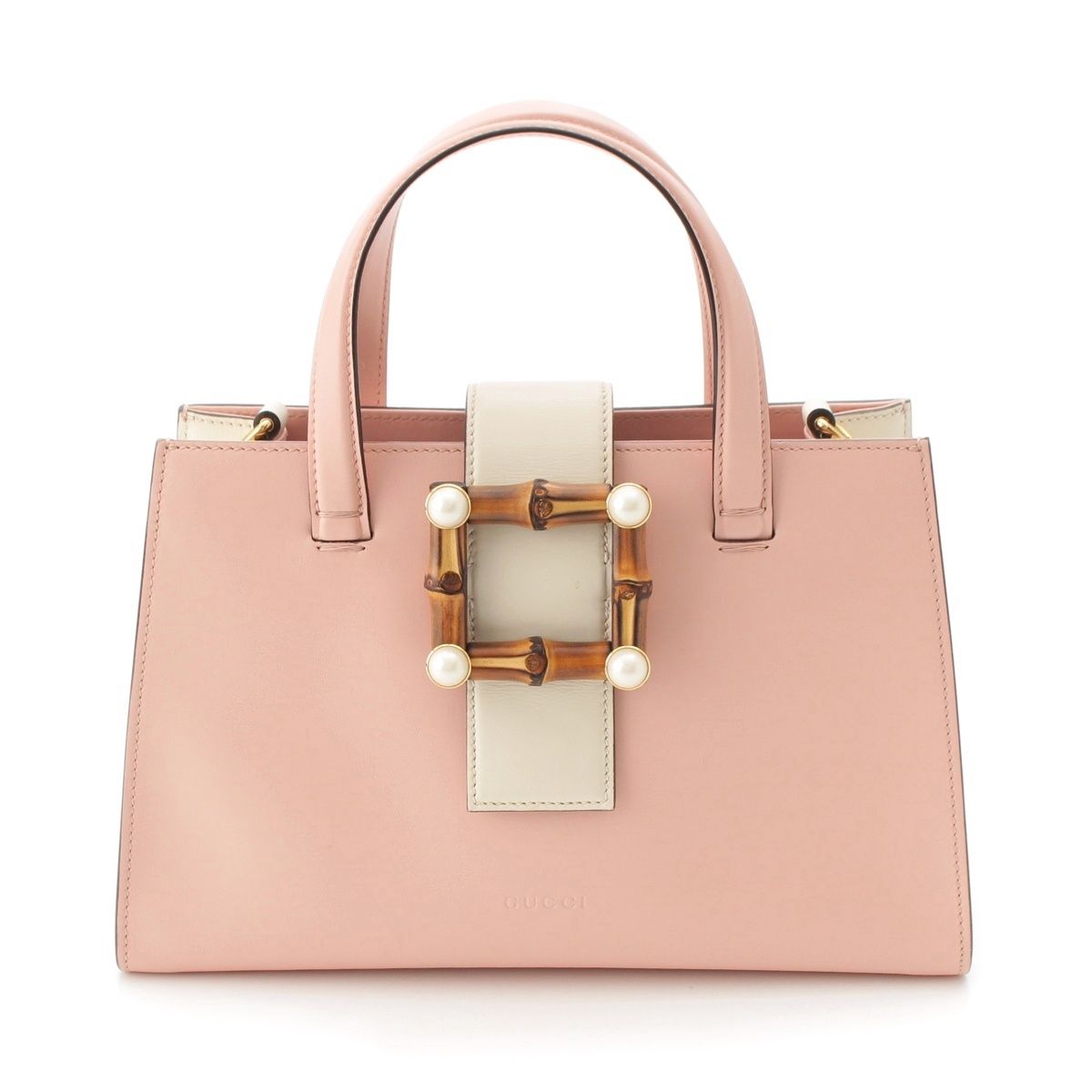 Gucci Bambu Leather Pearl 2-Way Handbag Pink