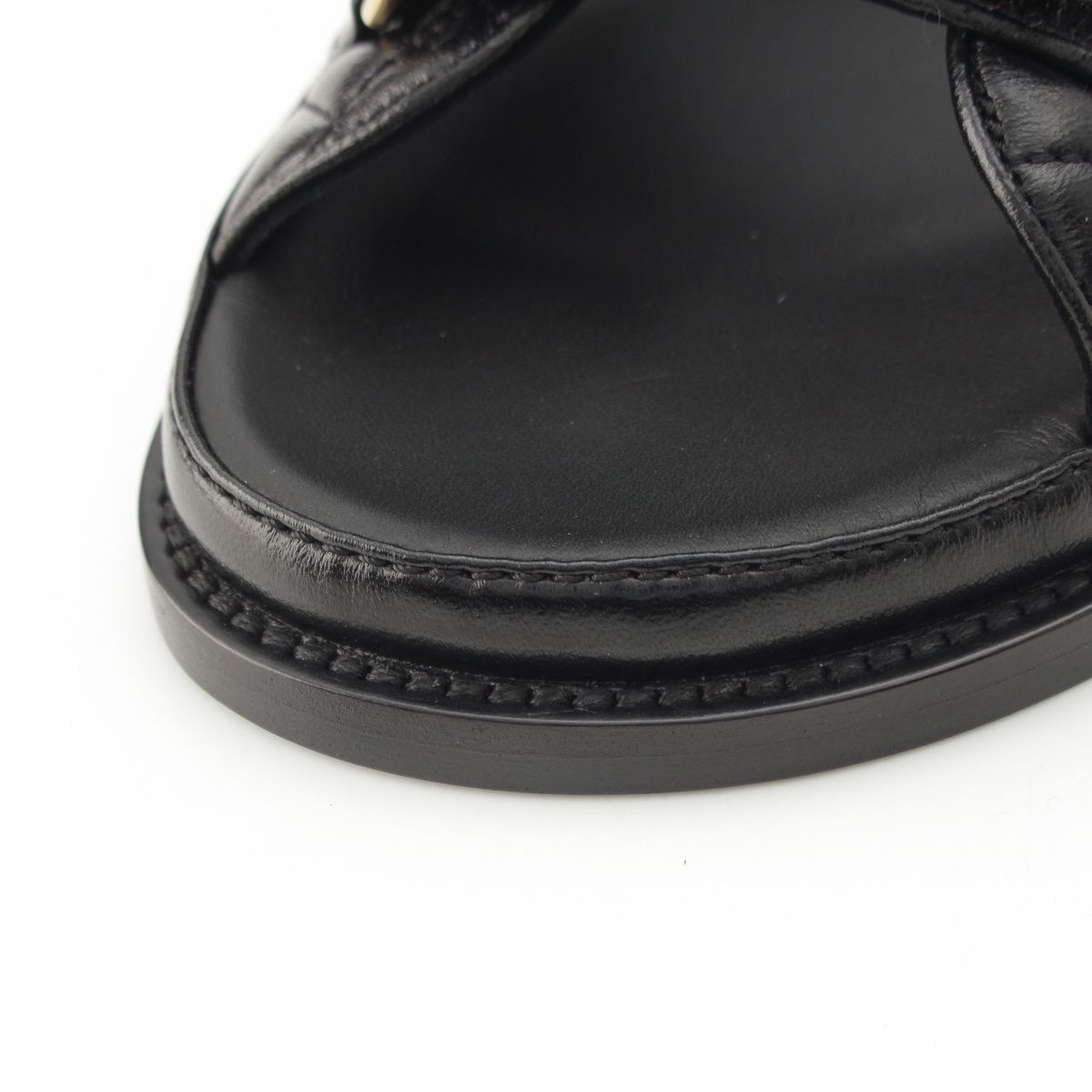 Chanel Leather Quilted CC Logo Velcro Comfort Sandals Shoes Black 39c — view 8