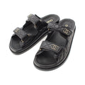 Chanel Leather Quilted CC Logo Velcro Comfort Sandals Shoes Black 39c