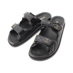Chanel Leather Quilted CC Logo Velcro Comfort Sandals Shoes Black 39c